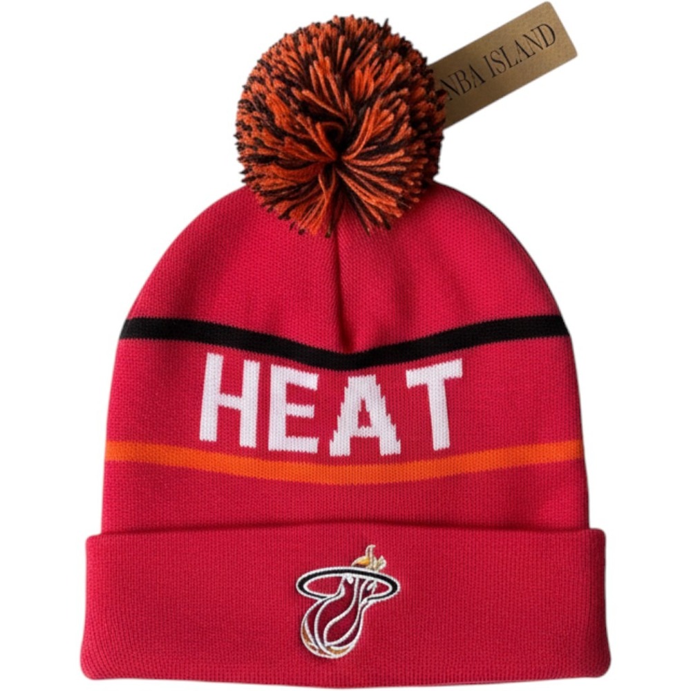 Mitchell & Ness Miami Heat NBA Pink Cuffed Pom Beanie Knit Hat New